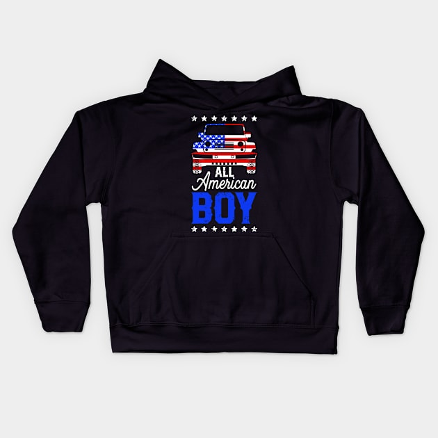 All American Boy Jeep American Flag Jeep Kid Gift For Boy Kid Jeep Kids Hoodie by David Darry
